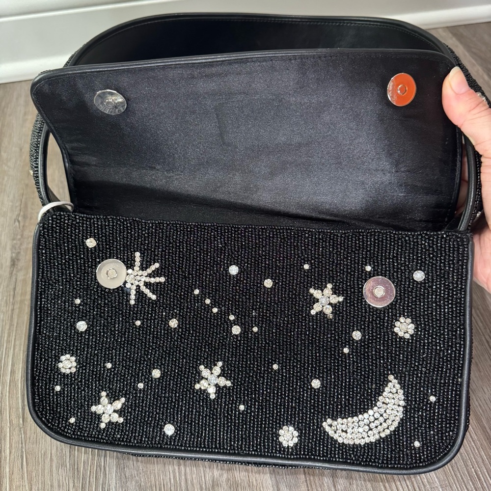 STAUD Tommy Beaded Black Starry Night Shoulder Bag Purse - Picture 4 of 16
